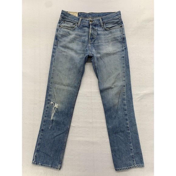 Hollister Denim Jeans Men's 32X32 Blue Button Fly Factory Destroyed Distressed - Picture 1 of 16
